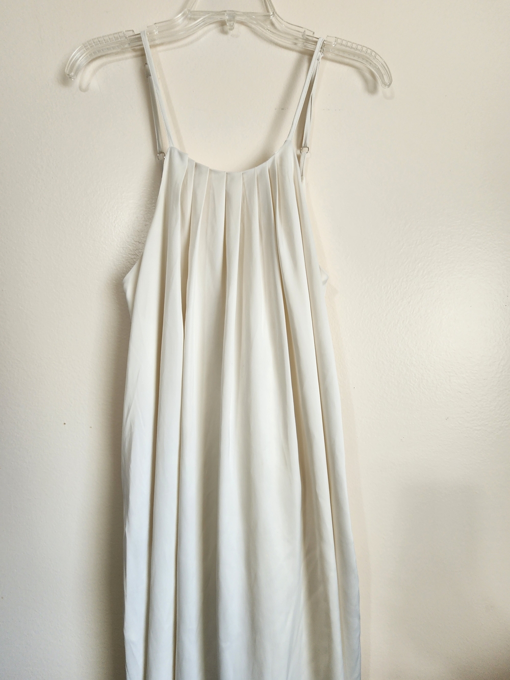 Sleeveless White Midi Dress with Pleated Front
